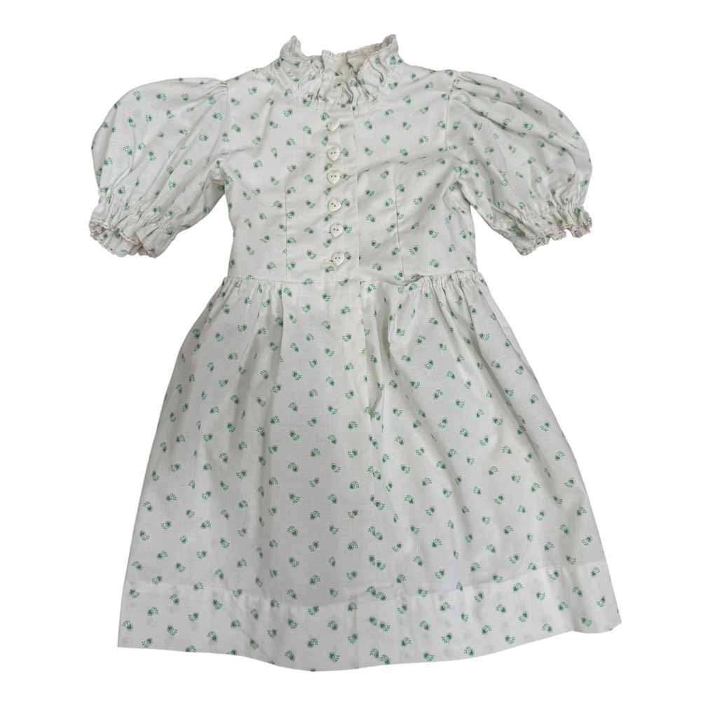 Vintage Trachten Leder Loden Girls Puff Sleeve Dress Stassny Dirndl Floral White